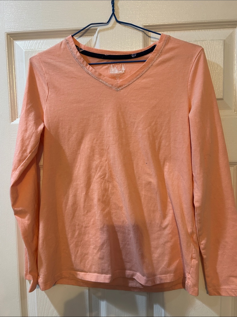 Sonoma Peach Long Sleeve V-Neck Top for Girls